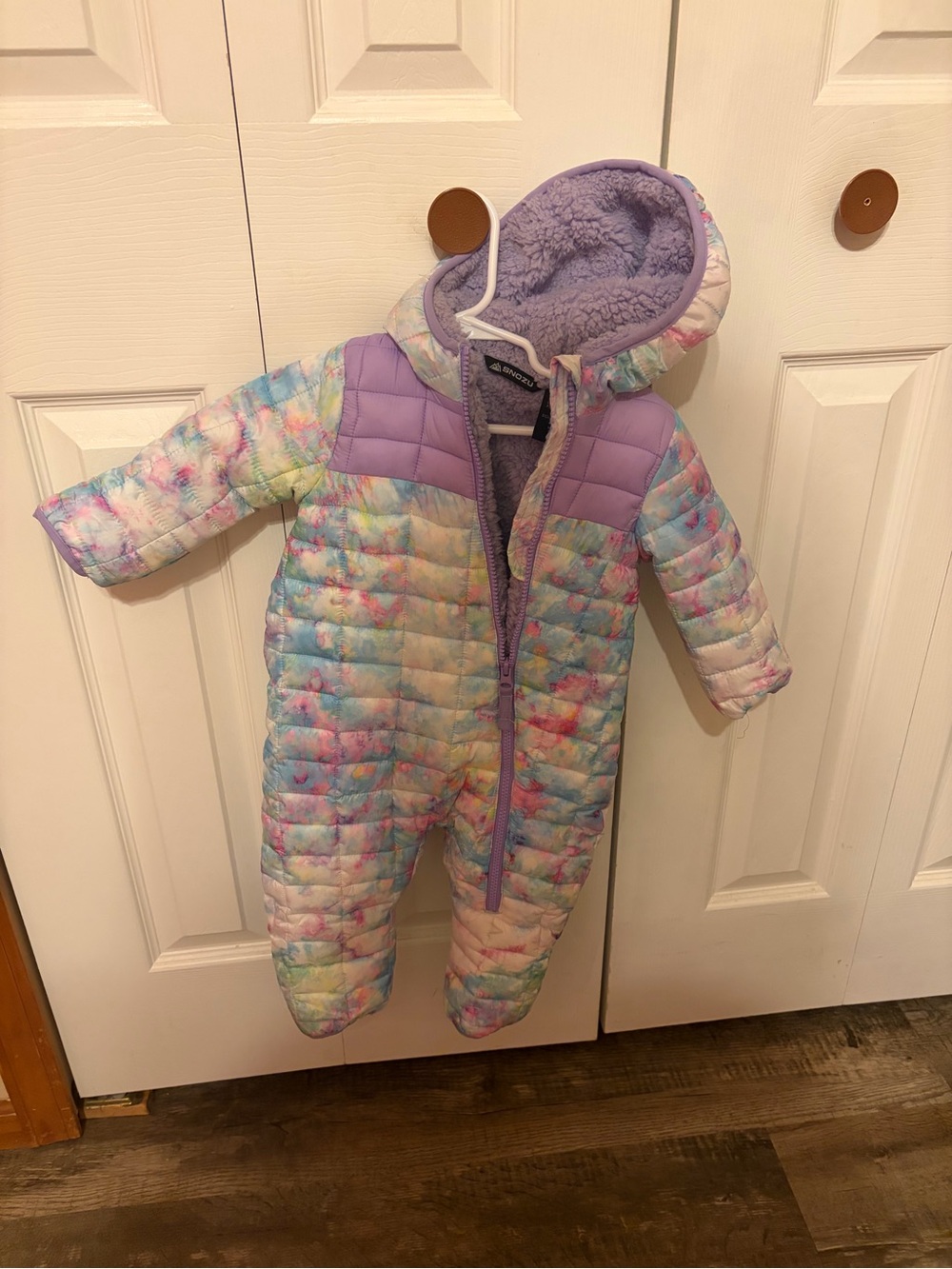 Pastel Tie-Dye Quilted One-Piece Footie with Purple Trim